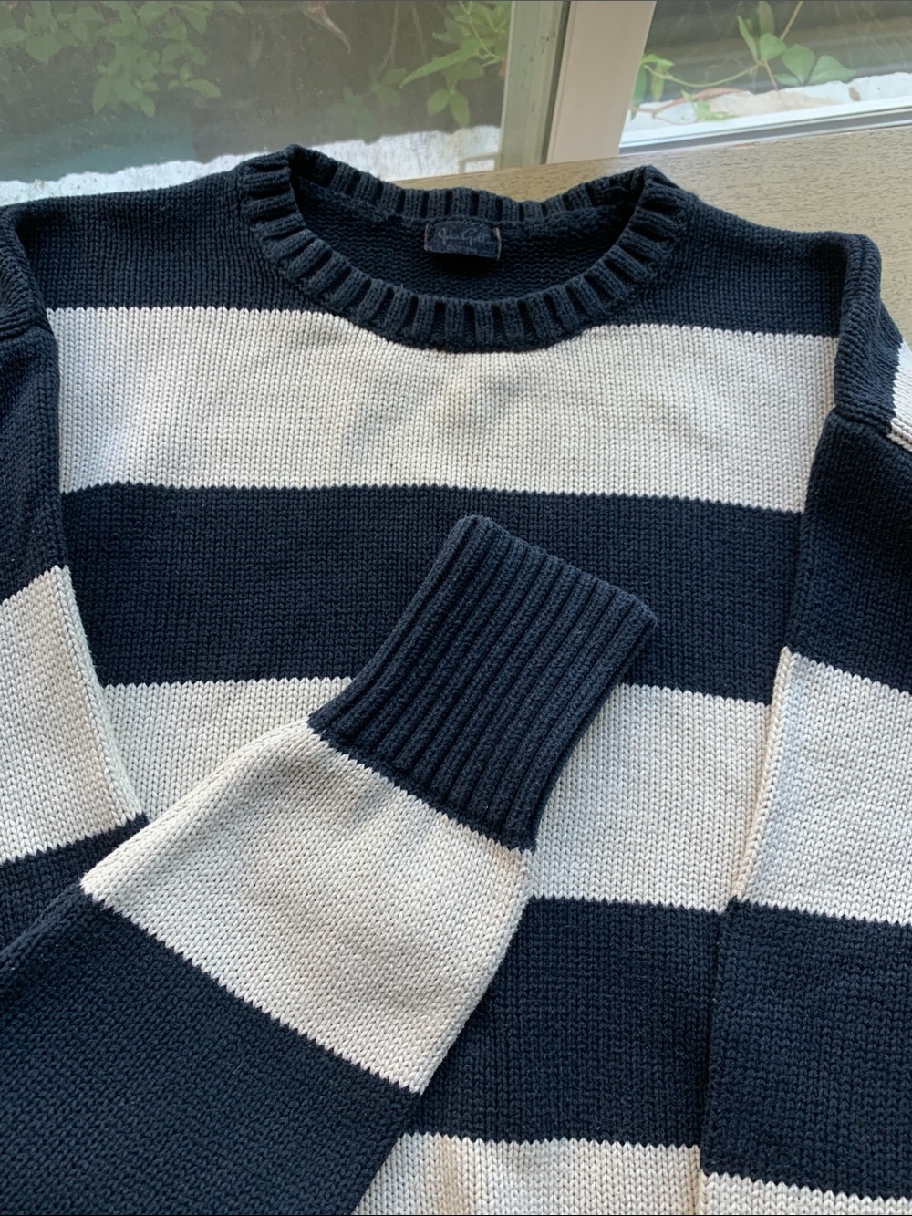 John Galt Navy & White Wide-Stripe Crewneck Sweater